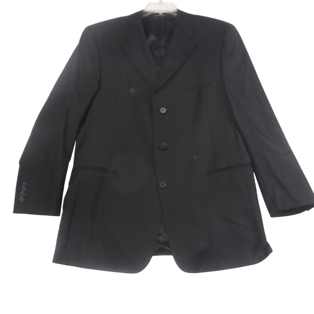 Murano Mens Black Pinstripe 100% Wool 3-Button Suit Jacket Blazer 44R Italy 6494